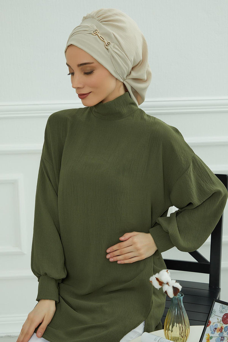 Instant-Turban, leichter Aerobin-Schal, Kopf-Turbane mit wunderschönem goldenen Accessoire für Damen, Kopfbedeckung, stilvolles, elegantes Design, HT-93