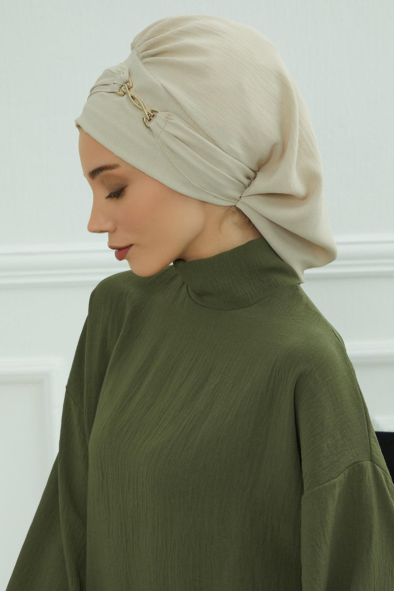 Instant-Turban, leichter Aerobin-Schal, Kopf-Turbane mit wunderschönem goldenen Accessoire für Damen, Kopfbedeckung, stilvolles, elegantes Design, HT-93