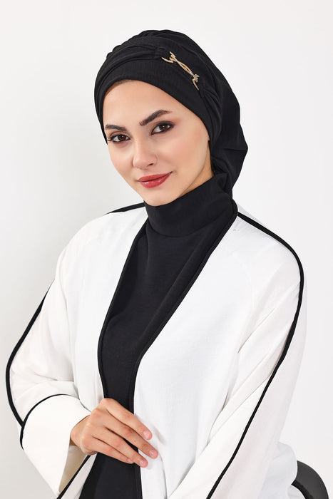 عمامة فورية خفيفة الوزن وشاح أيروبين للرأس مع إكسسوار ذهبي رائع للنساء أغطية الرأس تصميم أنيق وأنيق، HT-93