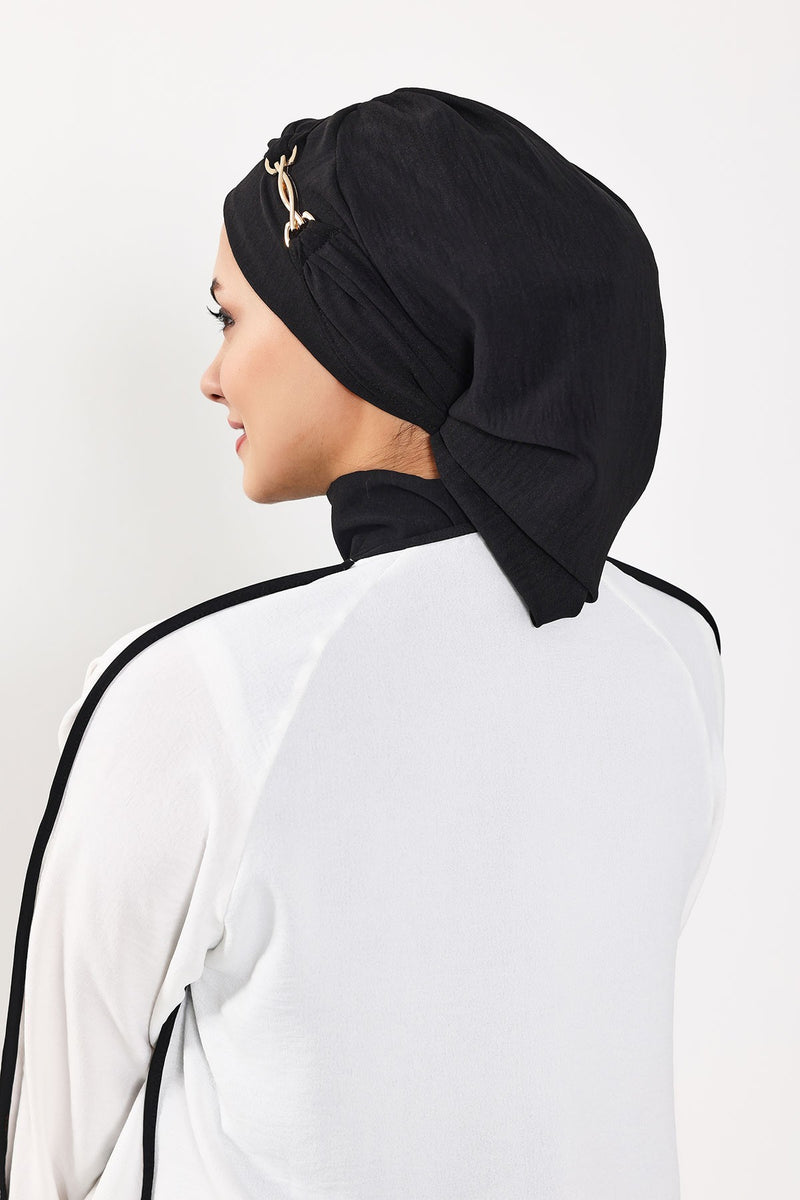 Instant-Turban, leichter Aerobin-Schal, Kopf-Turbane mit wunderschönem goldenen Accessoire für Damen, Kopfbedeckung, stilvolles, elegantes Design, HT-93