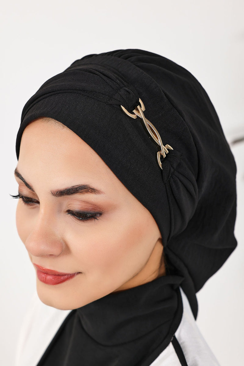 Instant-Turban, leichter Aerobin-Schal, Kopf-Turbane mit wunderschönem goldenen Accessoire für Damen, Kopfbedeckung, stilvolles, elegantes Design, HT-93