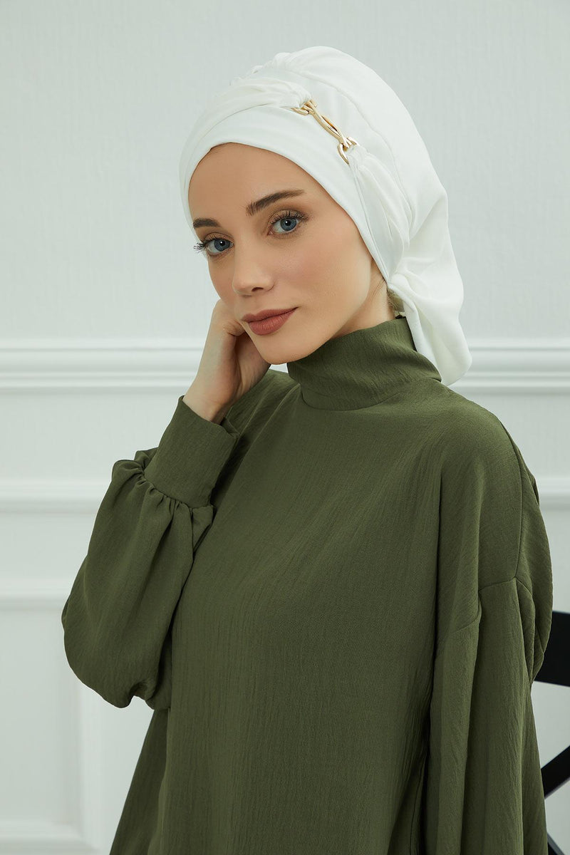 Instant-Turban, leichter Aerobin-Schal, Kopf-Turbane mit wunderschönem goldenen Accessoire für Damen, Kopfbedeckung, stilvolles, elegantes Design, HT-93