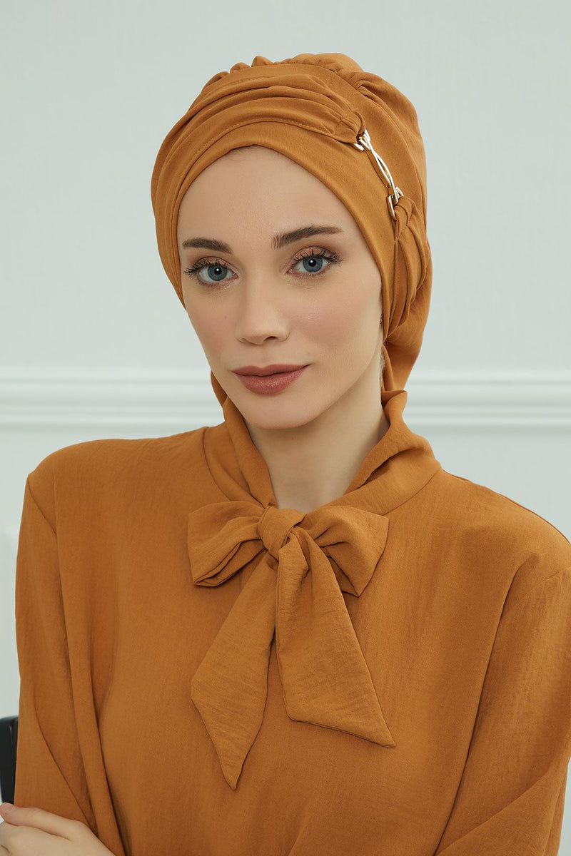 Instant-Turban, leichter Aerobin-Schal, Kopf-Turbane mit wunderschönem goldenen Accessoire für Damen, Kopfbedeckung, stilvolles, elegantes Design, HT-93