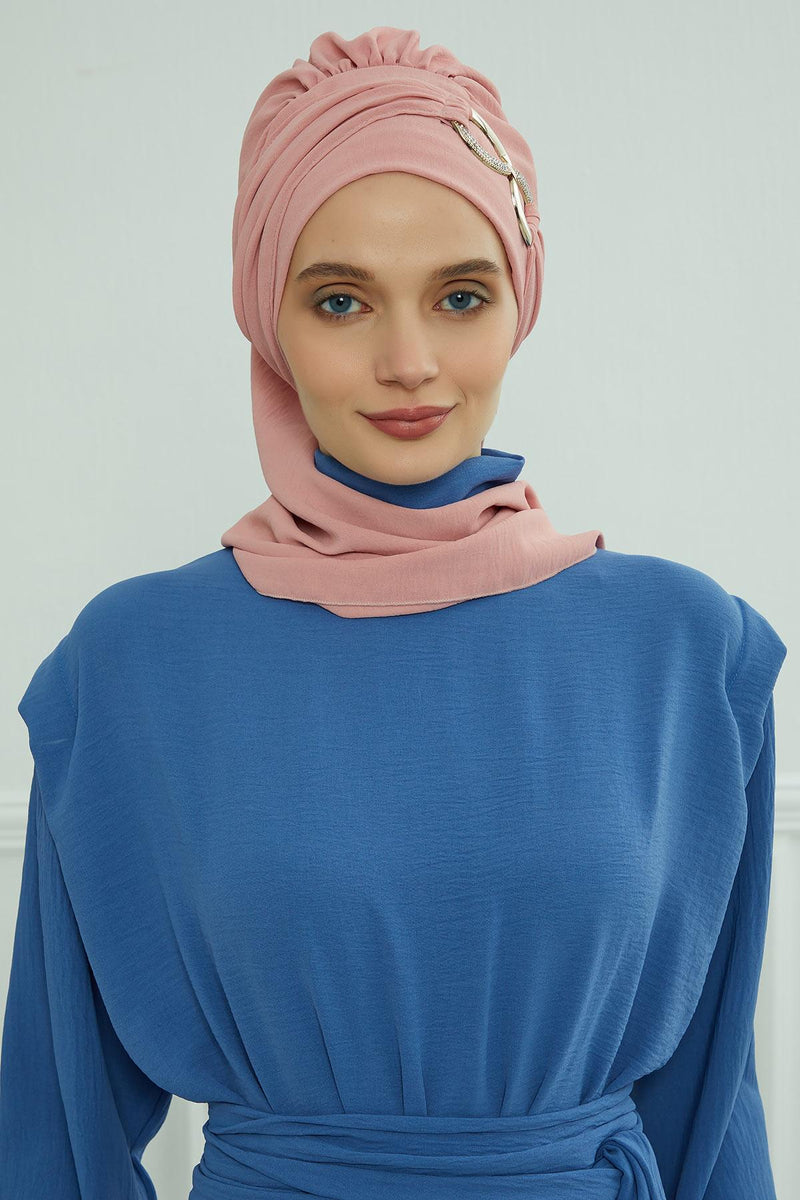 Instant-Turban, leichter Aerobin-Schal, Kopf-Turbane mit wunderschönem goldenen Accessoire für Damen, Kopfbedeckung, stilvolles, elegantes Design, HT-94