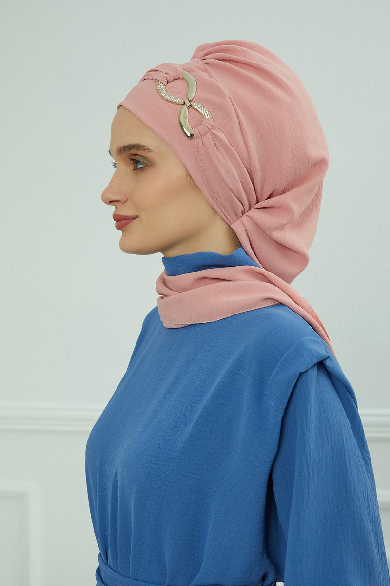 Instant-Turban, leichter Aerobin-Schal, Kopf-Turbane mit wunderschönem goldenen Accessoire für Damen, Kopfbedeckung, stilvolles, elegantes Design, HT-94