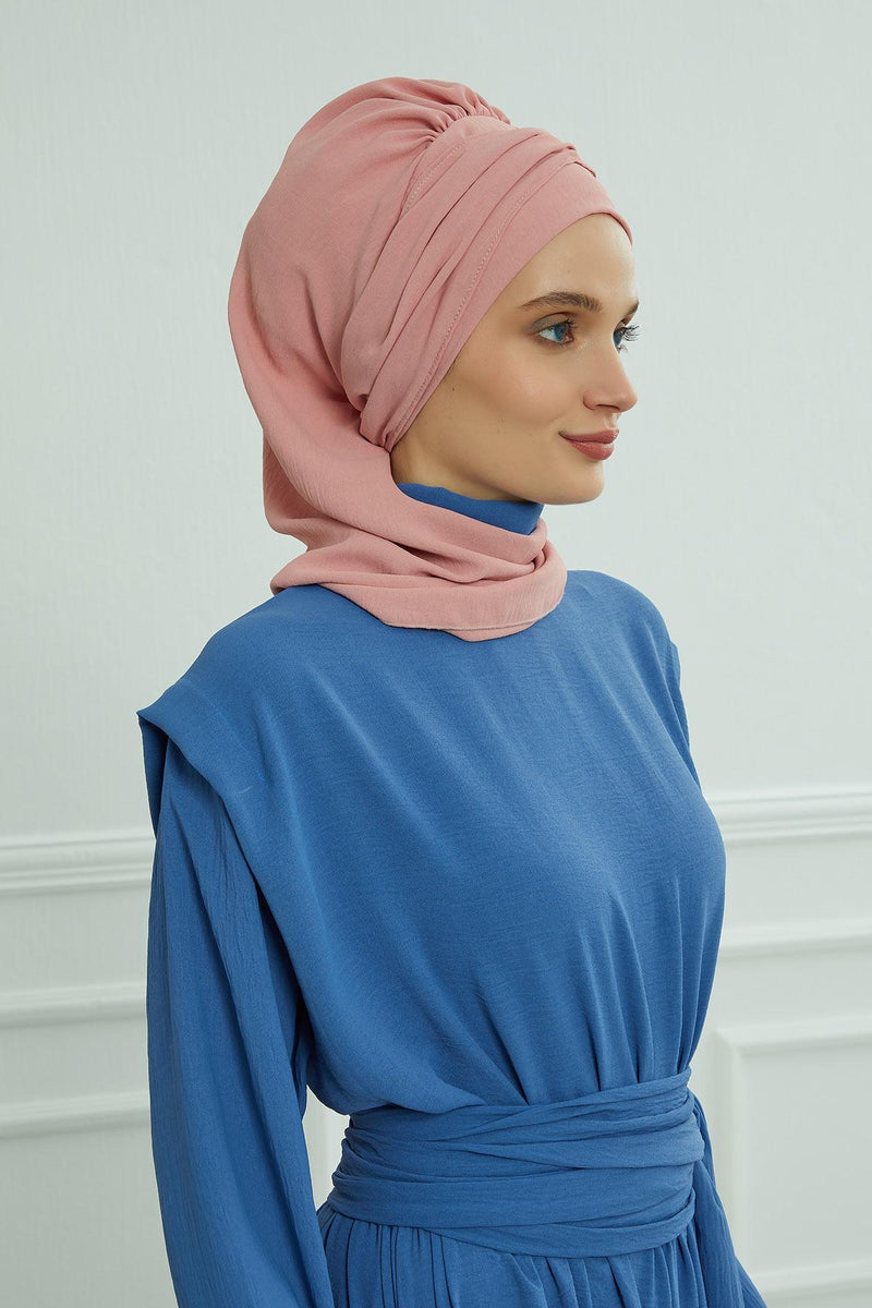 Instant-Turban, leichter Aerobin-Schal, Kopf-Turbane mit wunderschönem goldenen Accessoire für Damen, Kopfbedeckung, stilvolles, elegantes Design, HT-94