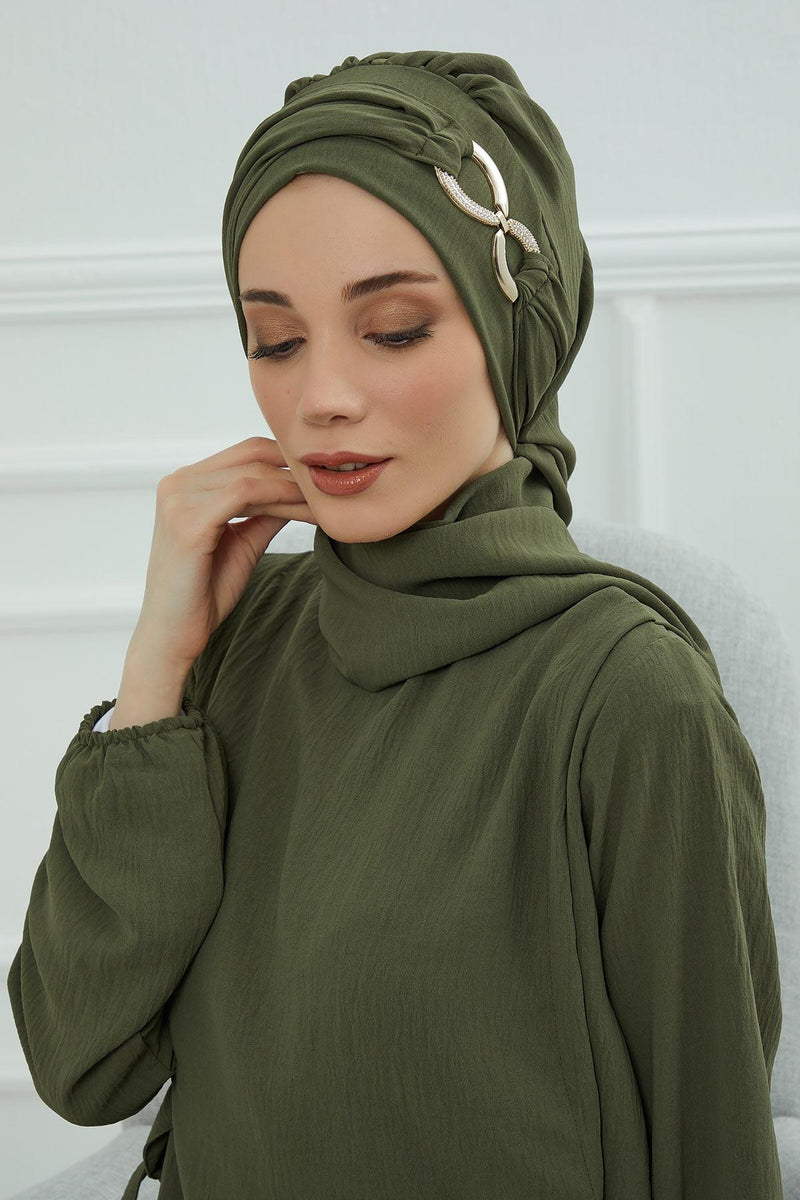 Instant-Turban, leichter Aerobin-Schal, Kopf-Turbane mit wunderschönem goldenen Accessoire für Damen, Kopfbedeckung, stilvolles, elegantes Design, HT-94