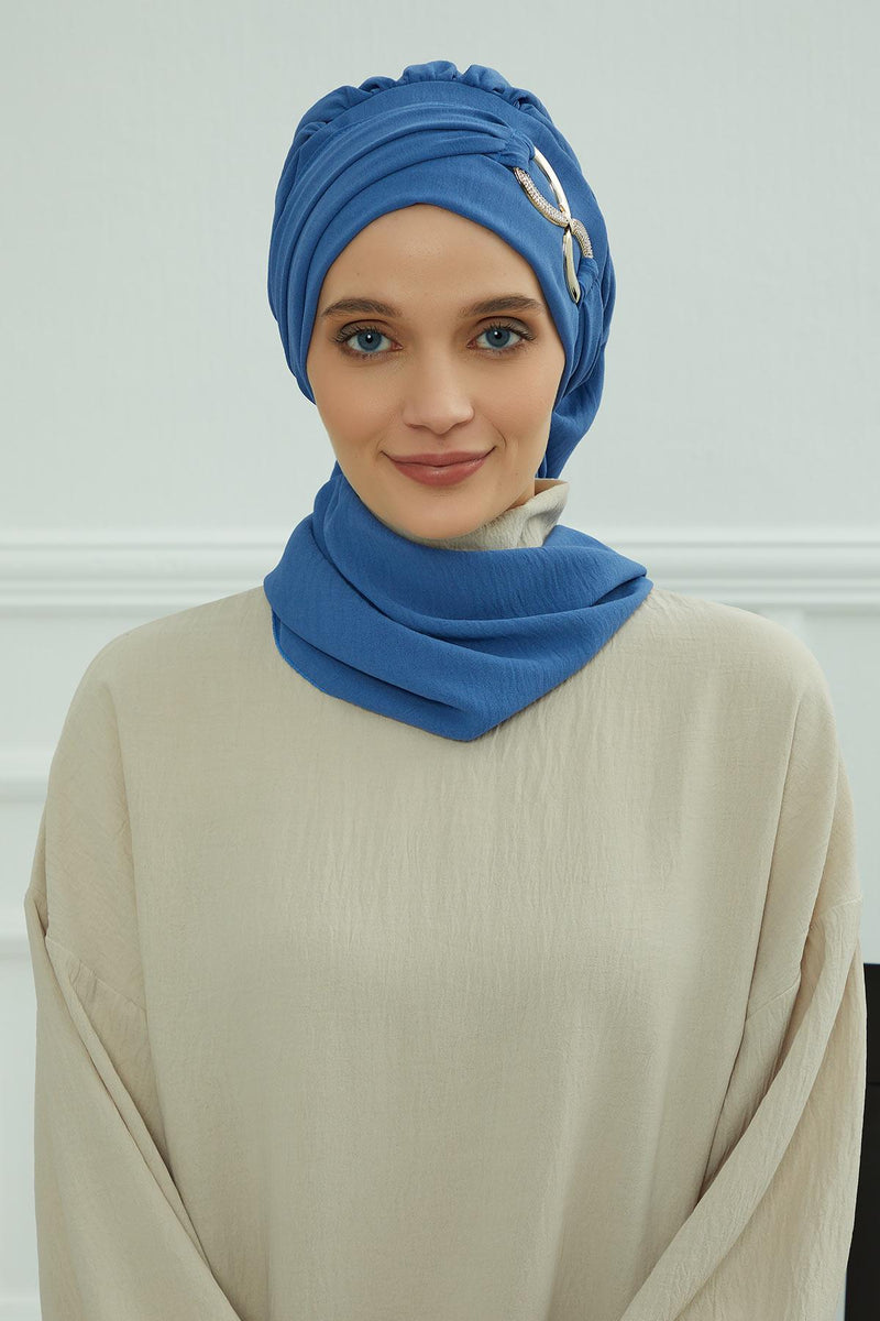 Instant-Turban, leichter Aerobin-Schal, Kopf-Turbane mit wunderschönem goldenen Accessoire für Damen, Kopfbedeckung, stilvolles, elegantes Design, HT-94