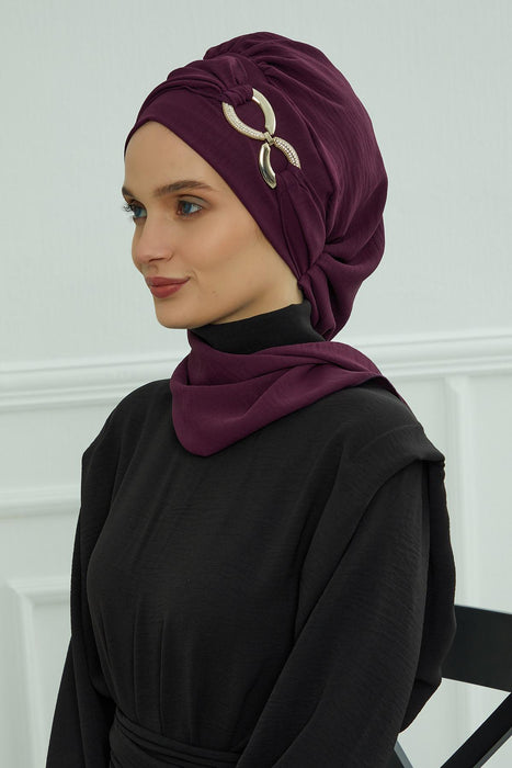 Instant-Turban, leichter Aerobin-Schal, Kopf-Turbane mit wunderschönem goldenen Accessoire für Damen, Kopfbedeckung, stilvolles, elegantes Design, HT-94
