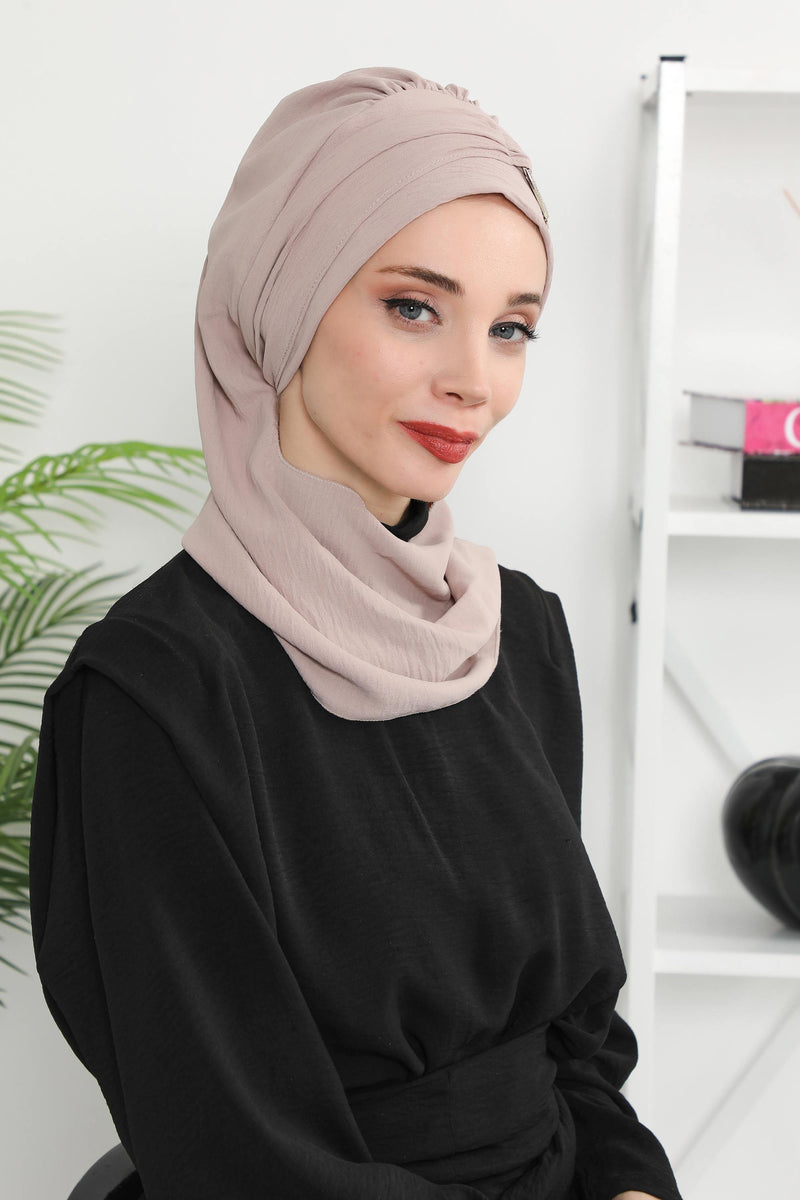 Instant-Turban, leichter Aerobin-Schal, Kopf-Turbane mit wunderschönem goldenen Accessoire für Damen, Kopfbedeckung, stilvolles, elegantes Design, HT-94