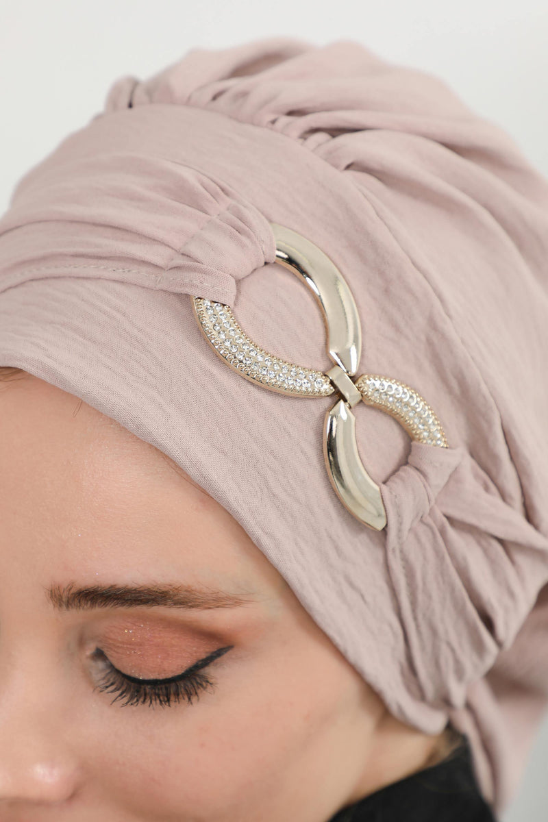 Instant-Turban, leichter Aerobin-Schal, Kopf-Turbane mit wunderschönem goldenen Accessoire für Damen, Kopfbedeckung, stilvolles, elegantes Design, HT-94