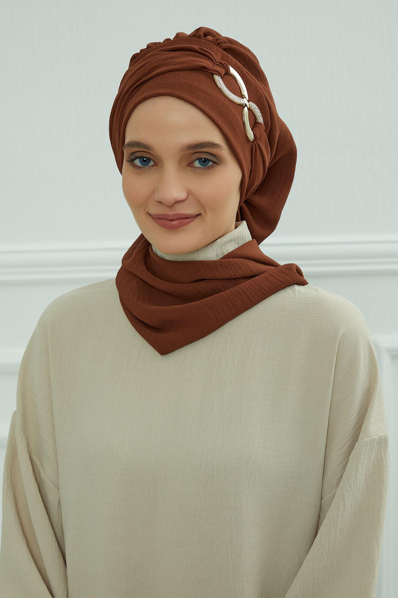 Instant-Turban, leichter Aerobin-Schal, Kopf-Turbane mit wunderschönem goldenen Accessoire für Damen, Kopfbedeckung, stilvolles, elegantes Design, HT-94