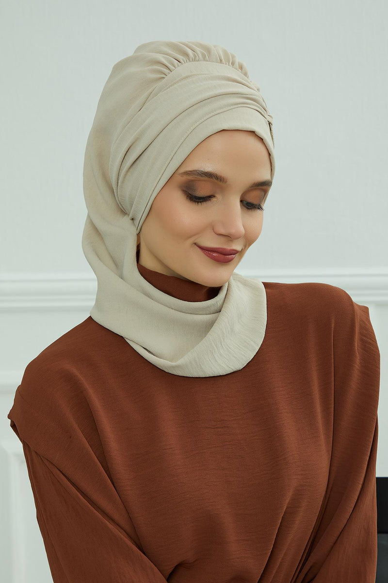 Instant-Turban, leichter Aerobin-Schal, Kopf-Turbane mit wunderschönem goldenen Accessoire für Damen, Kopfbedeckung, stilvolles, elegantes Design, HT-94