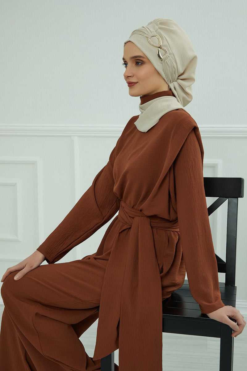 Instant-Turban, leichter Aerobin-Schal, Kopf-Turbane mit wunderschönem goldenen Accessoire für Damen, Kopfbedeckung, stilvolles, elegantes Design, HT-94