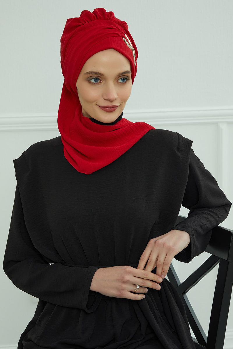 Instant-Turban, leichter Aerobin-Schal, Kopf-Turbane mit wunderschönem goldenen Accessoire für Damen, Kopfbedeckung, stilvolles, elegantes Design, HT-94