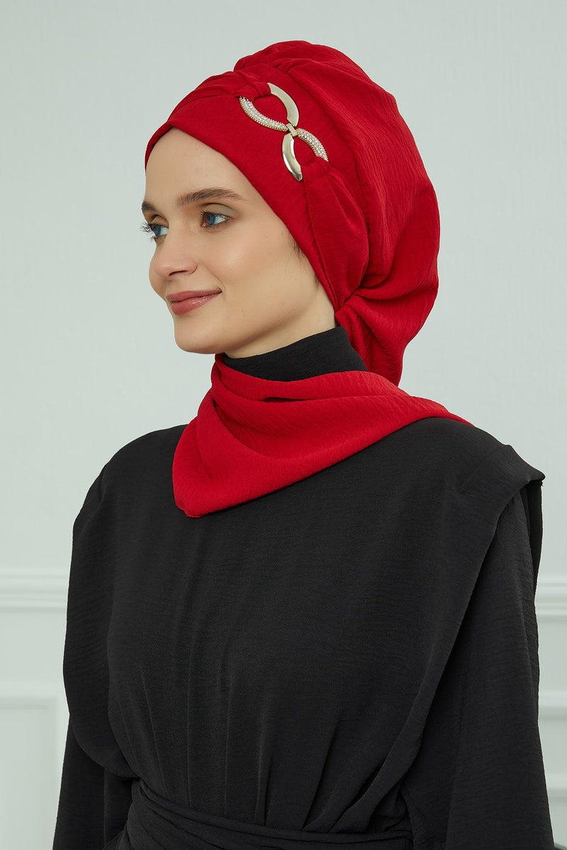 Instant-Turban, leichter Aerobin-Schal, Kopf-Turbane mit wunderschönem goldenen Accessoire für Damen, Kopfbedeckung, stilvolles, elegantes Design, HT-94