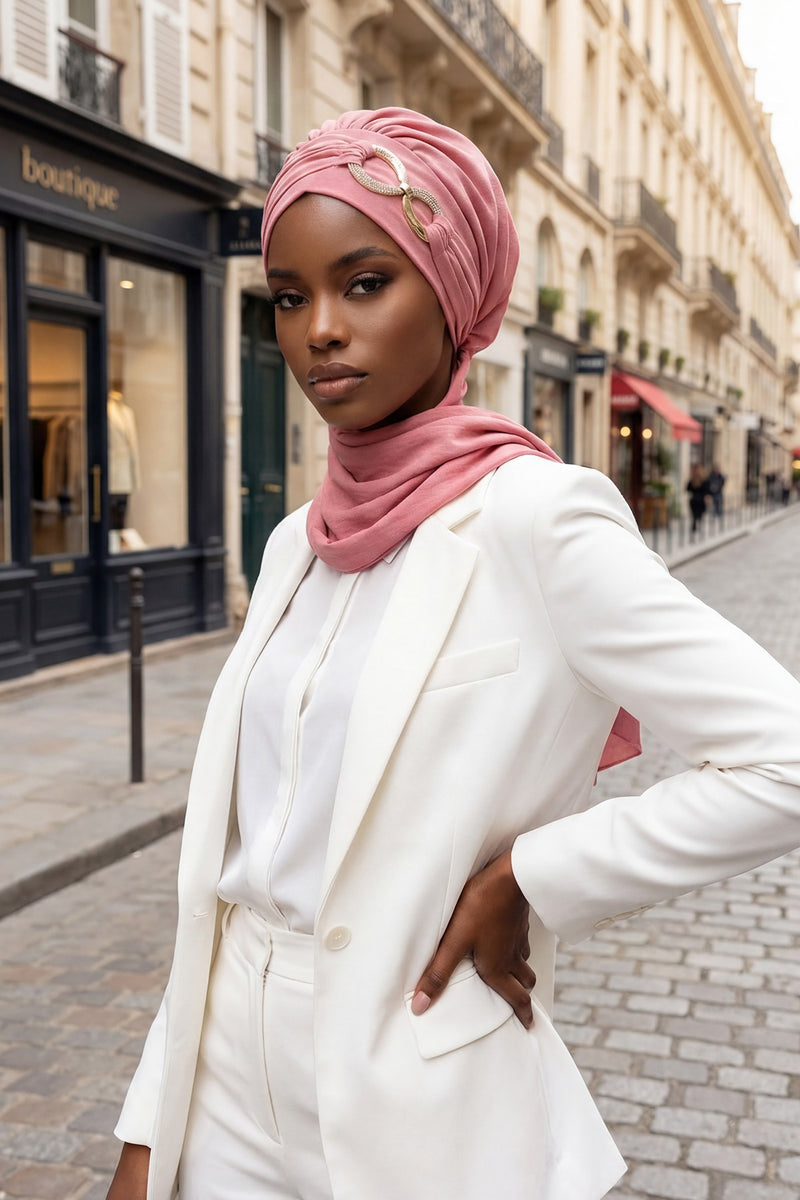 Instant-Turban, leichter Aerobin-Schal, Kopf-Turbane mit wunderschönem goldenen Accessoire für Damen, Kopfbedeckung, stilvolles, elegantes Design, HT-94