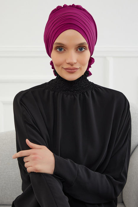 Chiffon Instant Turban with Cross-Stitch Tie Detail, Fashionable Adjustable Pre-Tied Headscarf Head Covering for Effortless Style,HT-30
