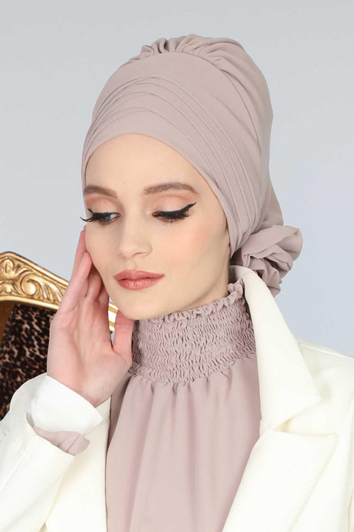 Chiffon Instant Turban with Cross-Stitch Tie Detail, Fashionable Adjustable Pre-Tied Headscarf Head Covering for Effortless Style,HT-30 Mink