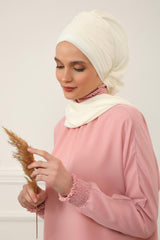 Pleated Instant Turban Head Covering for Women, Lightweight Chiffon Instant Turban, Quick and Stylish Head Coverage for Modest Fashion,HT-48 Ivory