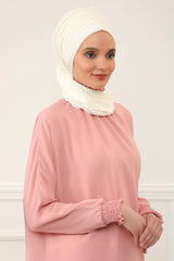 Pleated Instant Turban Head Covering for Women, Lightweight Chiffon Instant Turban, Quick and Stylish Head Coverage for Modest Fashion,HT-48 Ivory