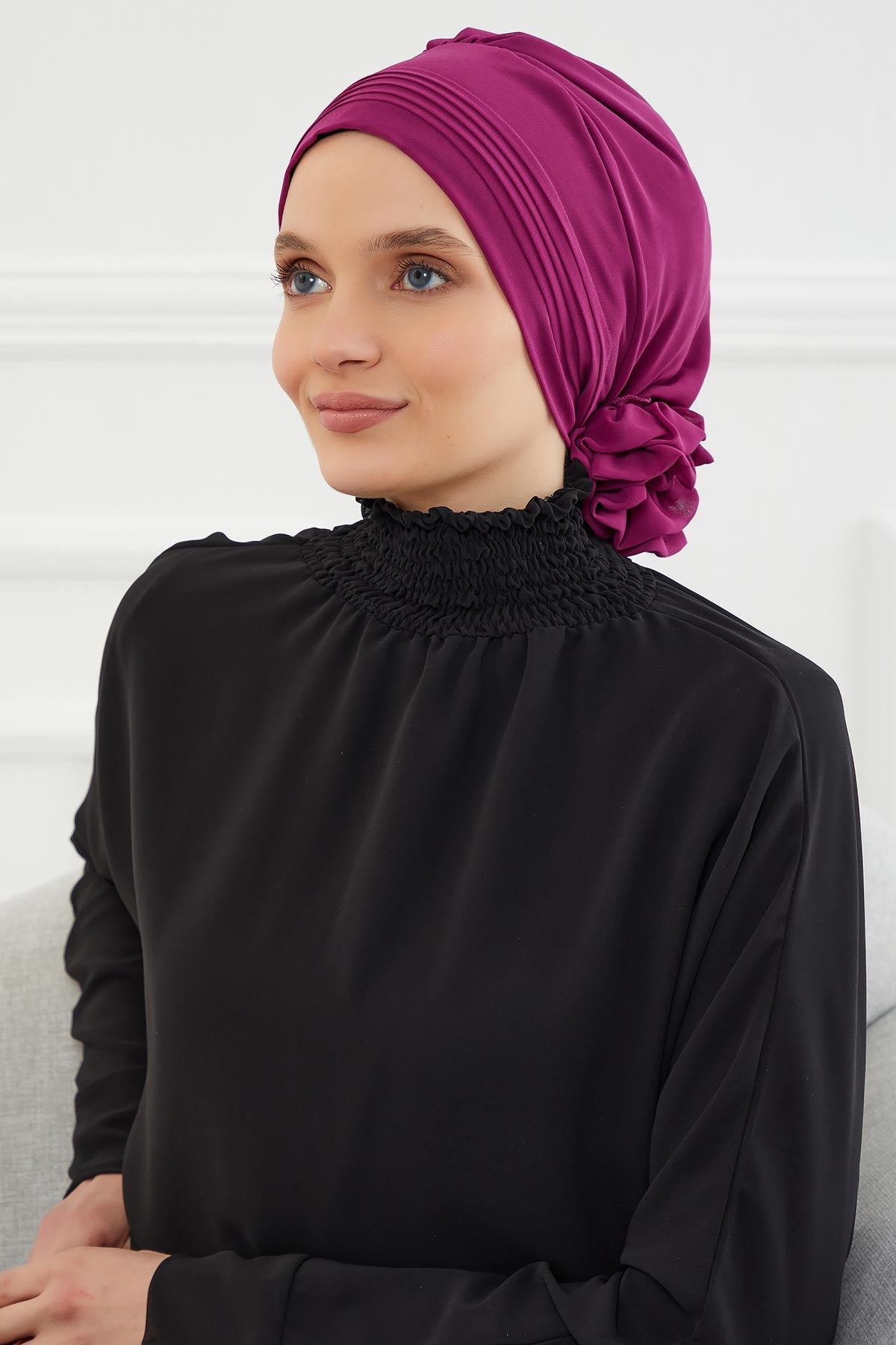 Instant Turban Lightweight Chiffon Scarf Head Turbans For Women Headwear Stylish Elegant Design Pleated Design Chiffon Turban,HT-31 Fuchsia