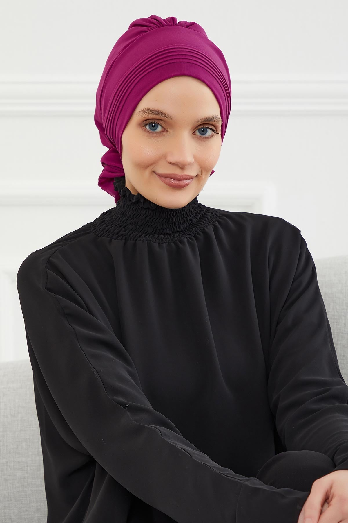Instant Turban Lightweight Chiffon Scarf Head Turbans For Women Headwear Stylish Elegant Design Pleated Design Chiffon Turban,HT-31 Fuchsia