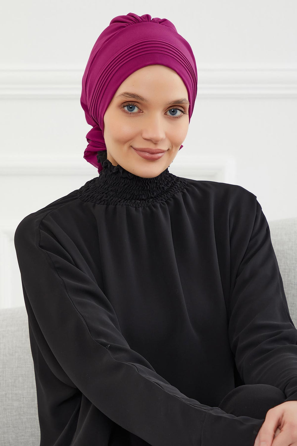 Instant Turban Lightweight Chiffon Scarf Head Turbans For Women Headwear Stylish Elegant Design Pleated Design Chiffon Turban,HT-31 Fuchsia