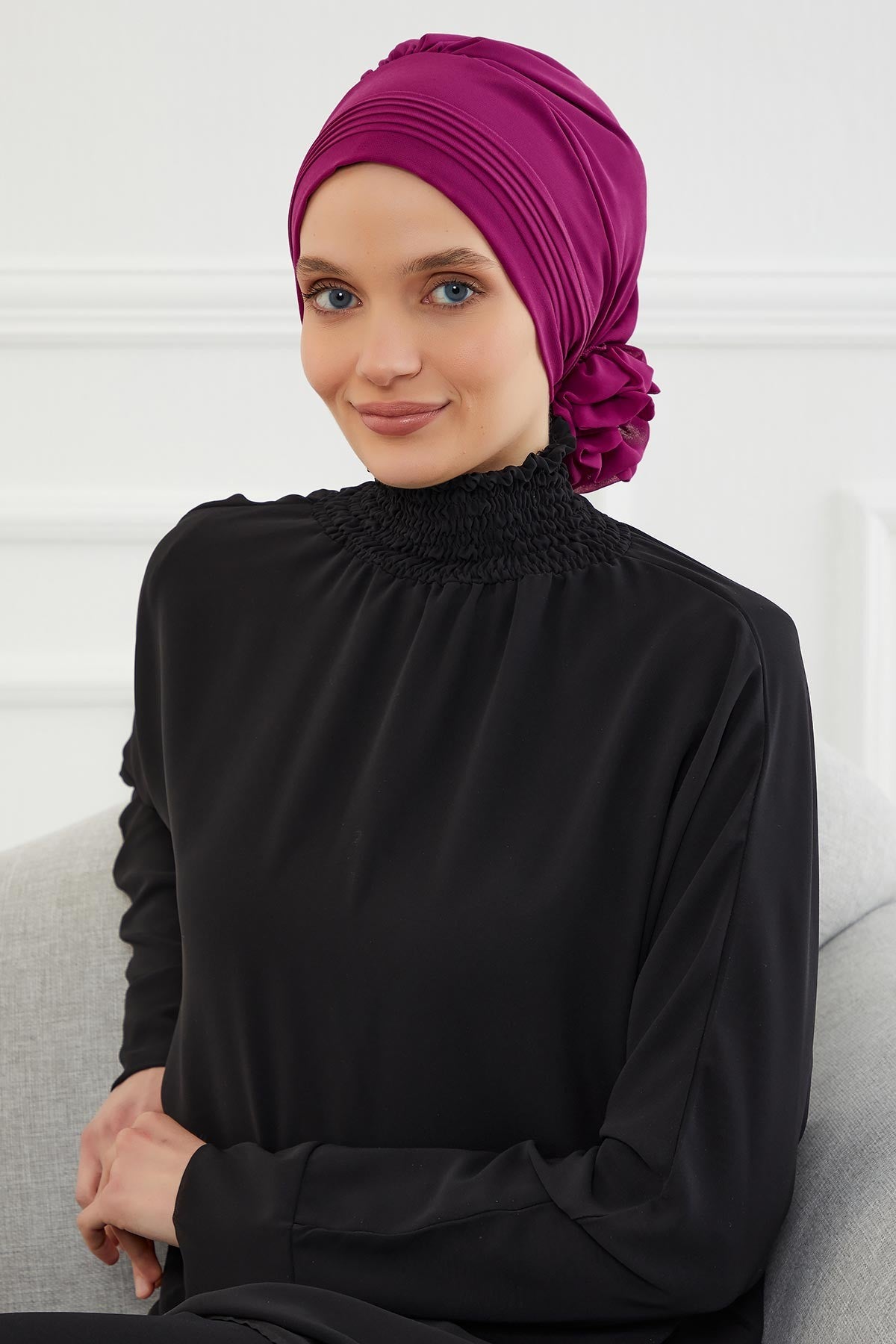 Instant Turban Lightweight Chiffon Scarf Head Turbans For Women Headwear Stylish Elegant Design Pleated Design Chiffon Turban,HT-31 Fuchsia