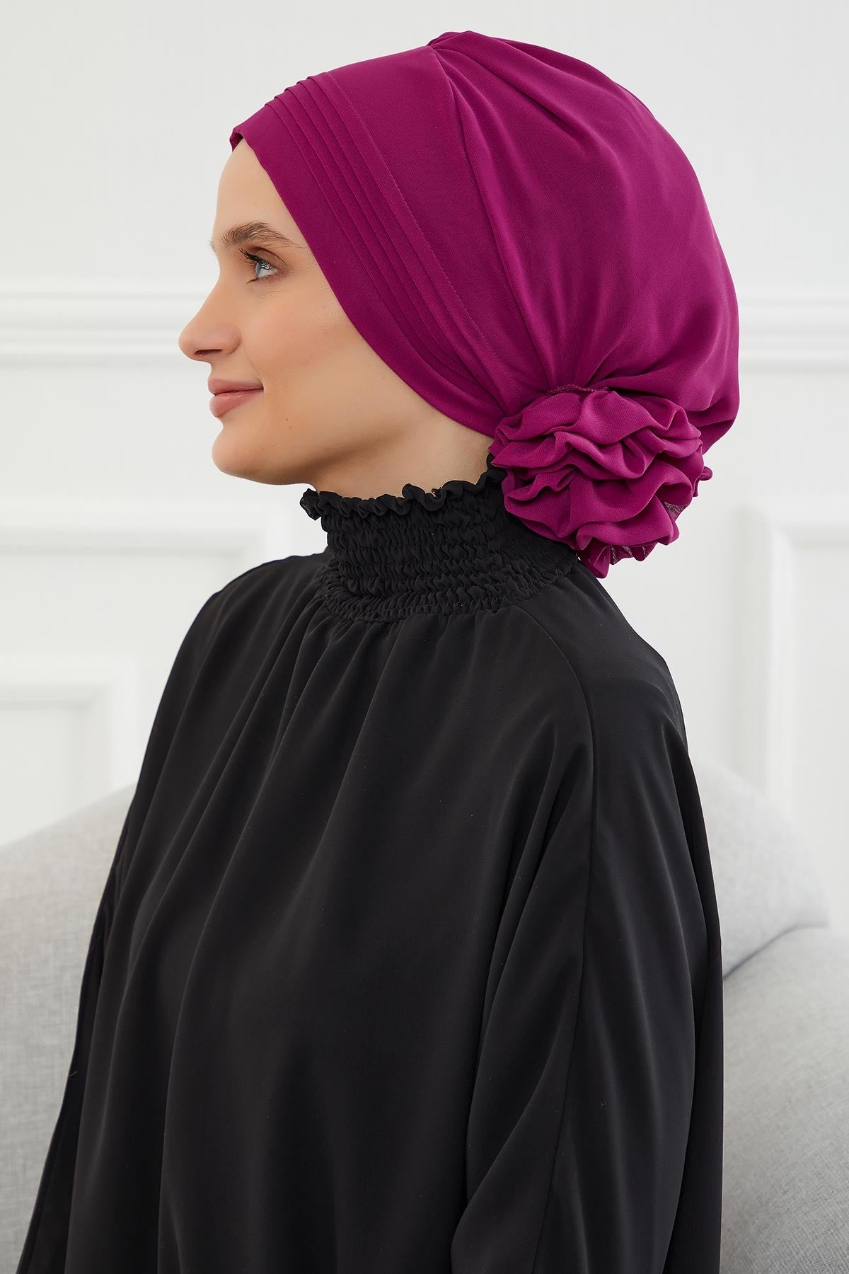 Instant Turban Lightweight Chiffon Scarf Head Turbans For Women Headwear Stylish Elegant Design Pleated Design Chiffon Turban,HT-31 Fuchsia