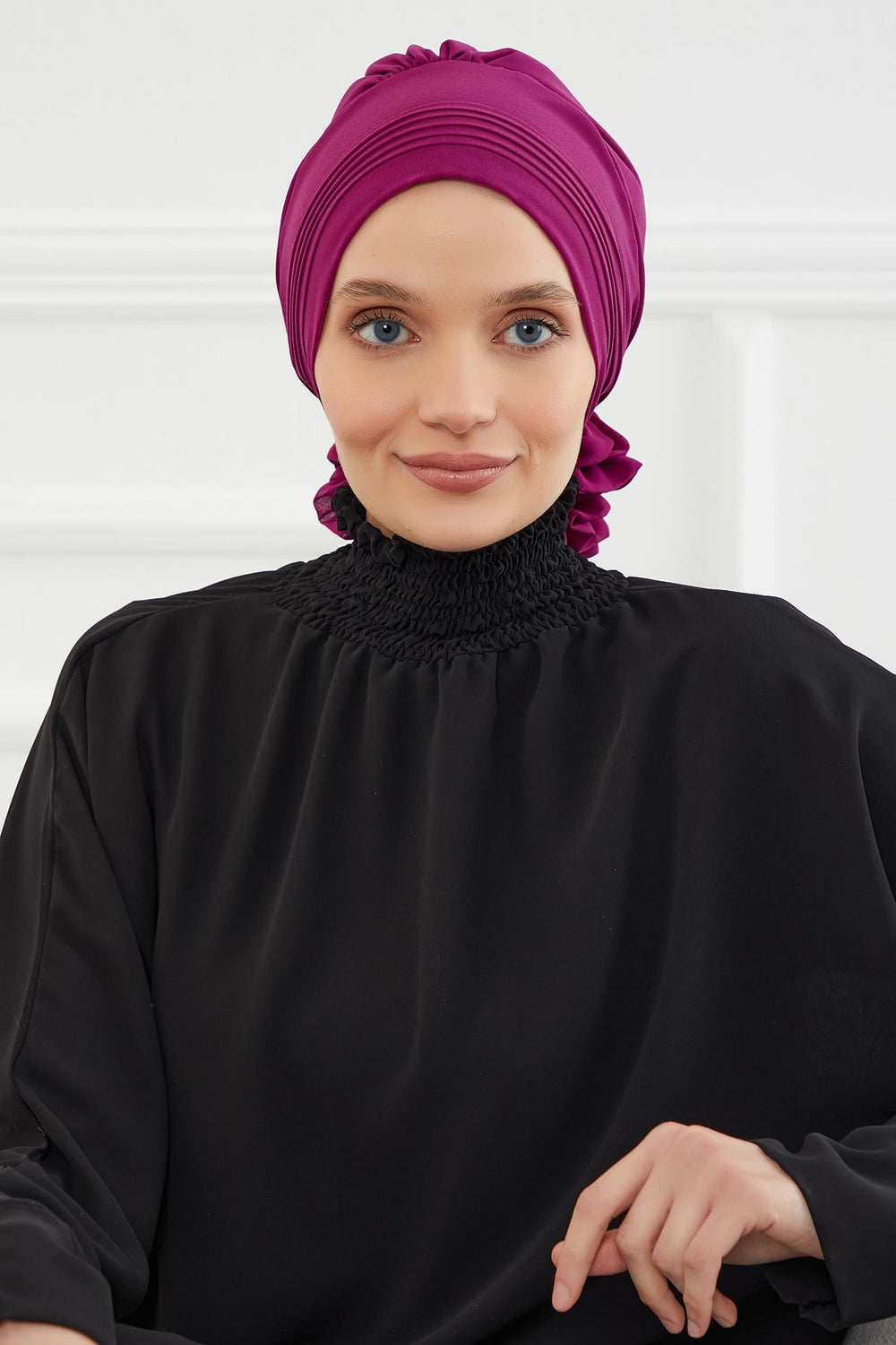 Instant Turban Lightweight Chiffon Scarf Head Turbans For Women Headwear Stylish Elegant Design Pleated Design Chiffon Turban,HT-31 Fuchsia