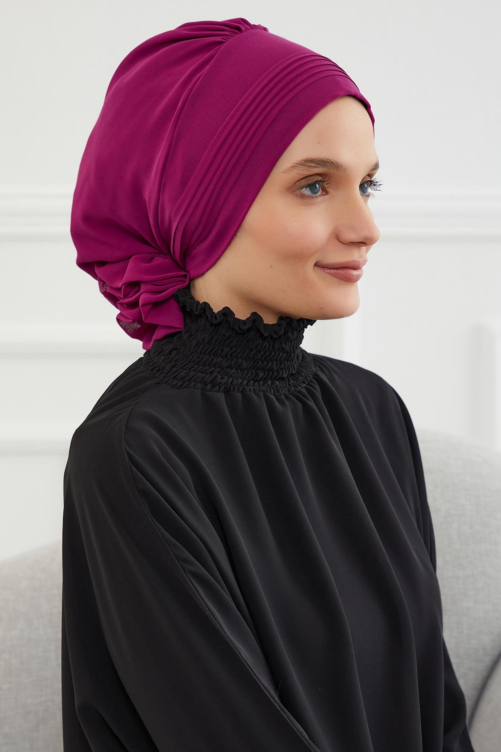 Instant Turban Lightweight Chiffon Scarf Head Turbans For Women Headwear Stylish Elegant Design Pleated Design Chiffon Turban,HT-31 Fuchsia