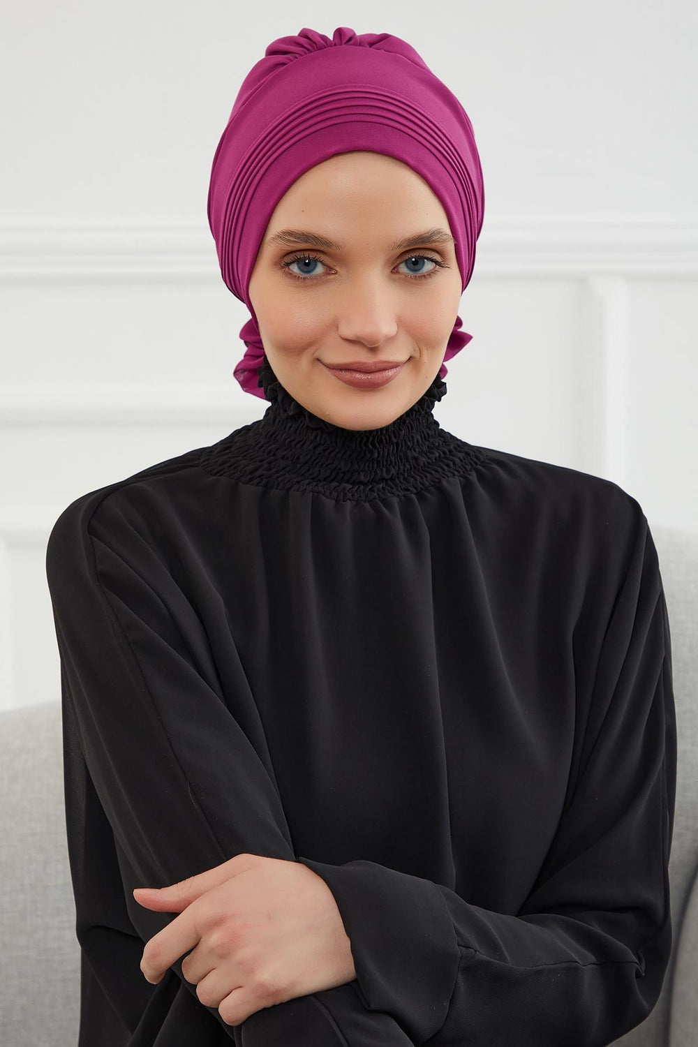 Instant Turban Lightweight Chiffon Scarf Head Turbans For Women Headwear Stylish Elegant Design Pleated Design Chiffon Turban,HT-31 Fuchsia