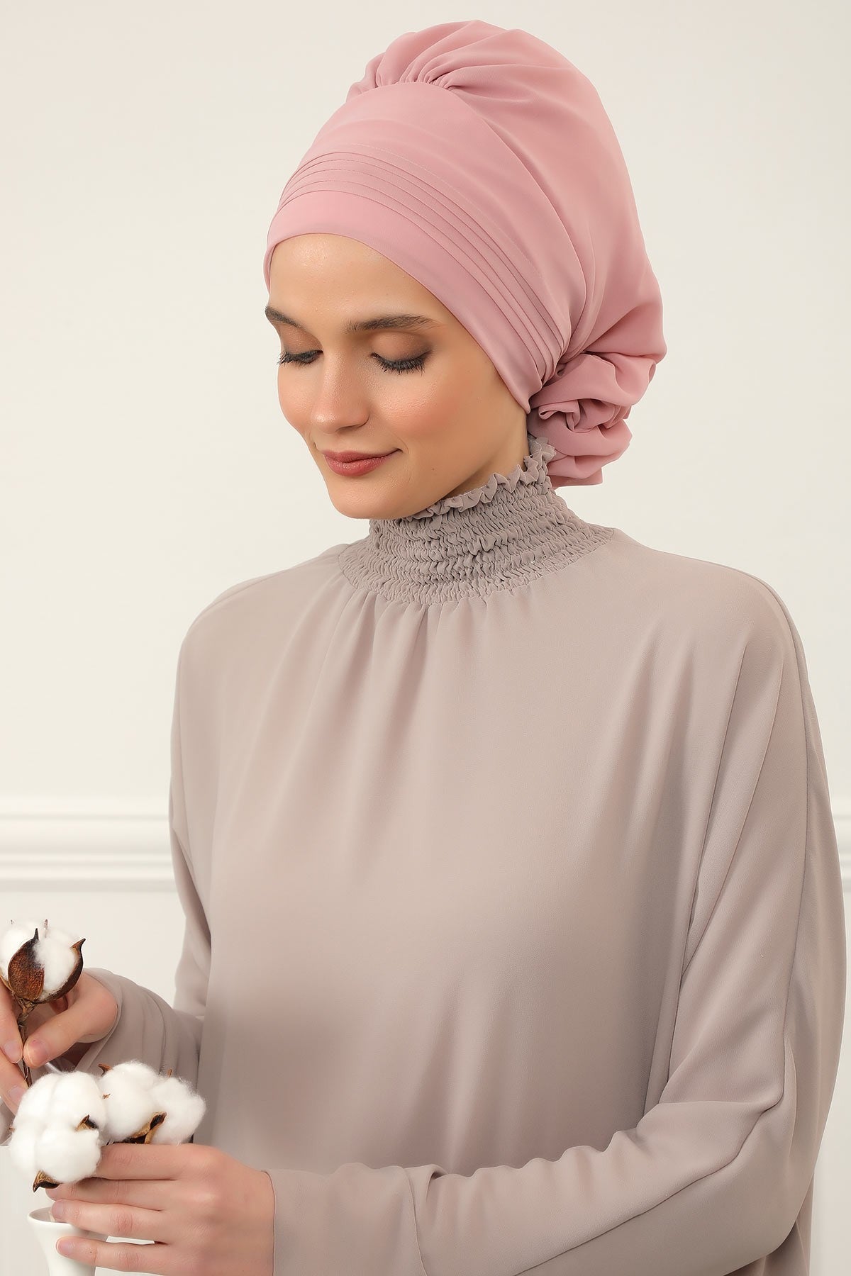 Instant Turban Lightweight Chiffon Scarf Head Turbans For Women Headwear Stylish Elegant Design Pleated Design Chiffon Turban,HT-31 Powder