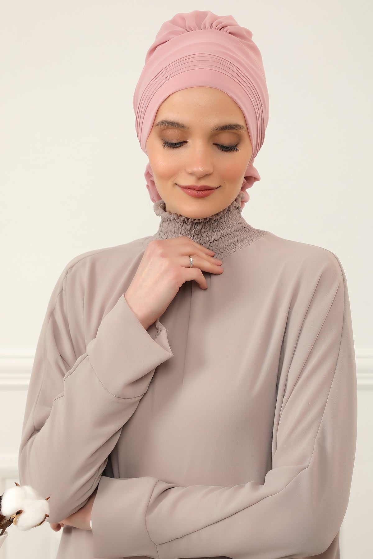 Instant Turban Lightweight Chiffon Scarf Head Turbans For Women Headwear Stylish Elegant Design Pleated Design Chiffon Turban,HT-31 Powder