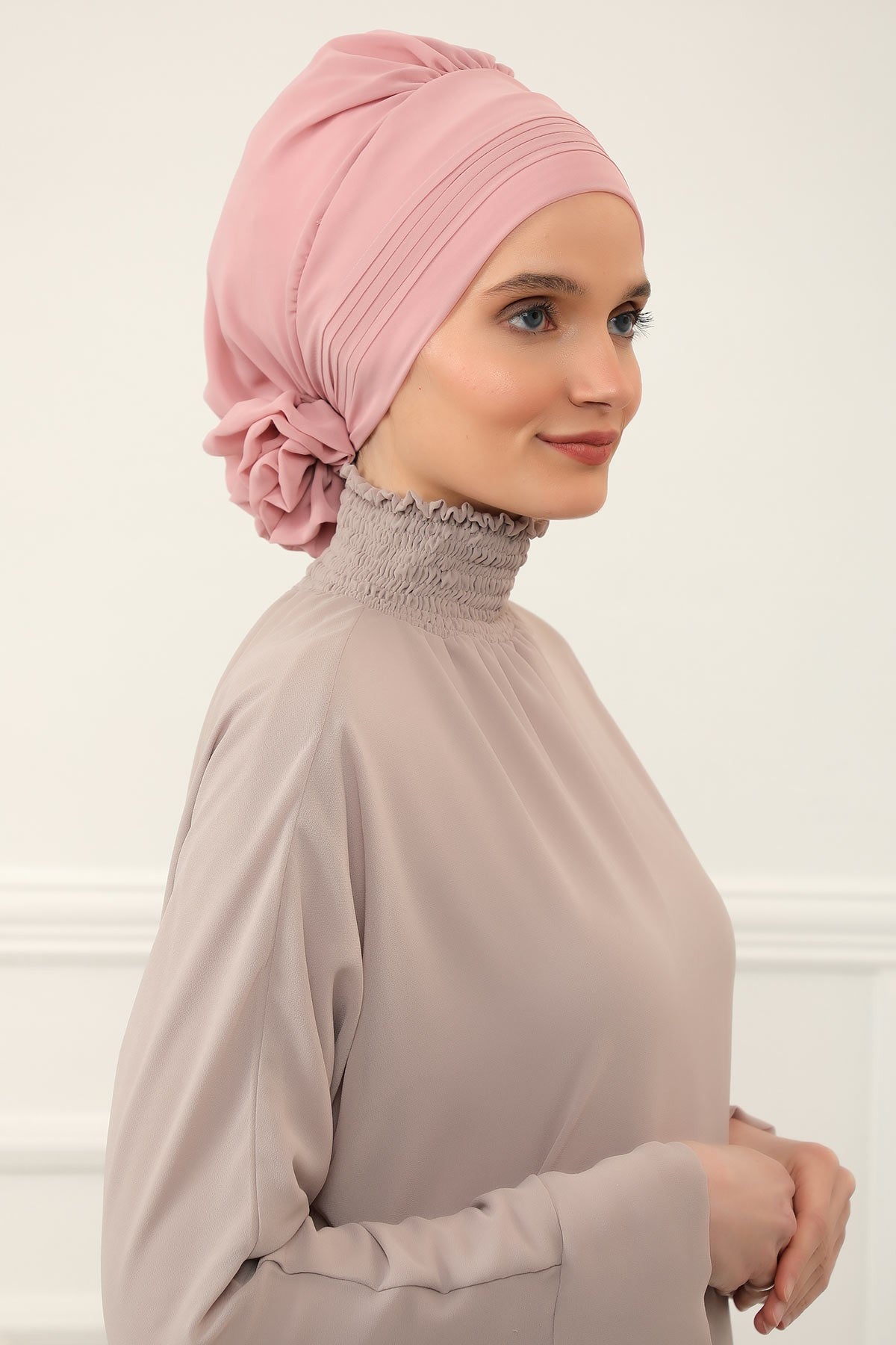 Instant Turban Lightweight Chiffon Scarf Head Turbans For Women Headwear Stylish Elegant Design Pleated Design Chiffon Turban,HT-31 Powder