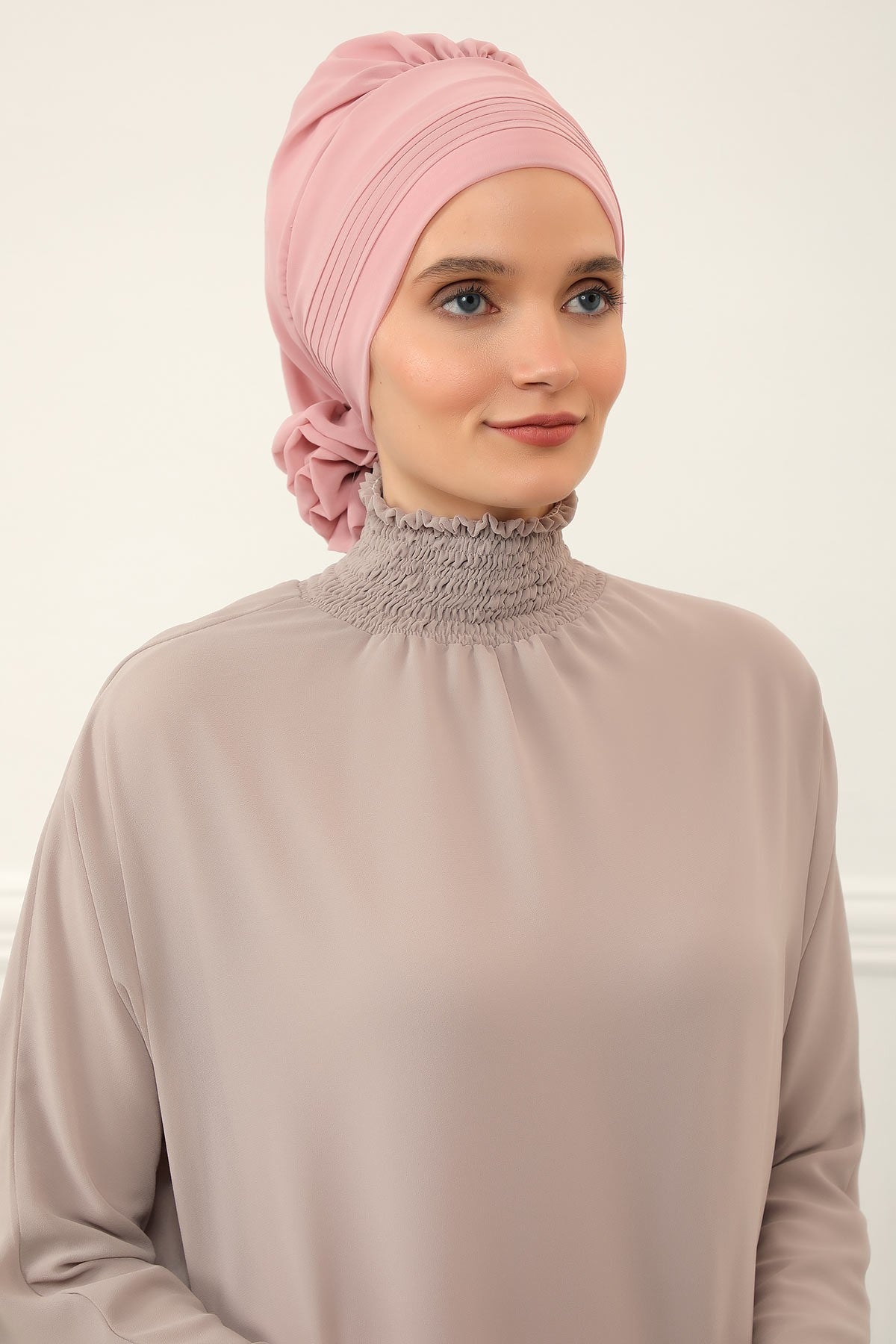 Instant Turban Lightweight Chiffon Scarf Head Turbans For Women Headwear Stylish Elegant Design Pleated Design Chiffon Turban,HT-31 Powder