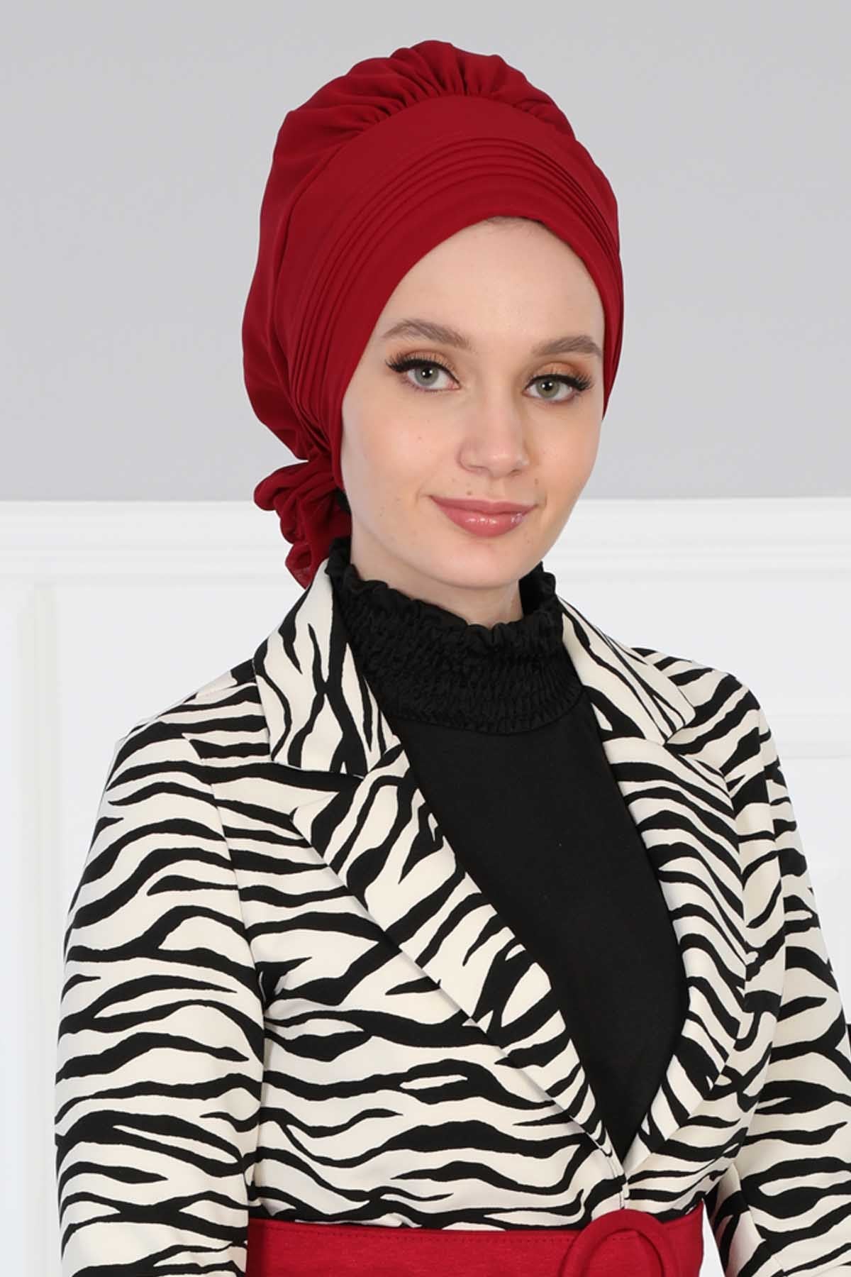 Instant Turban Lightweight Chiffon Scarf Head Turbans For Women Headwear Stylish Elegant Design Pleated Design Chiffon Turban,HT-31 Maroon