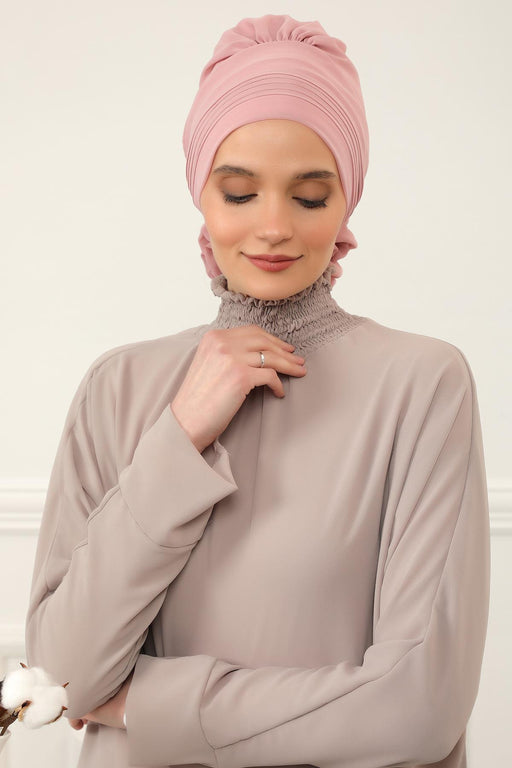 Instant Turban Lightweight Chiffon Scarf Head Turbans For Women Headwear Stylish Elegant Design Pleated Design Chiffon Turban,HT-31 Powder