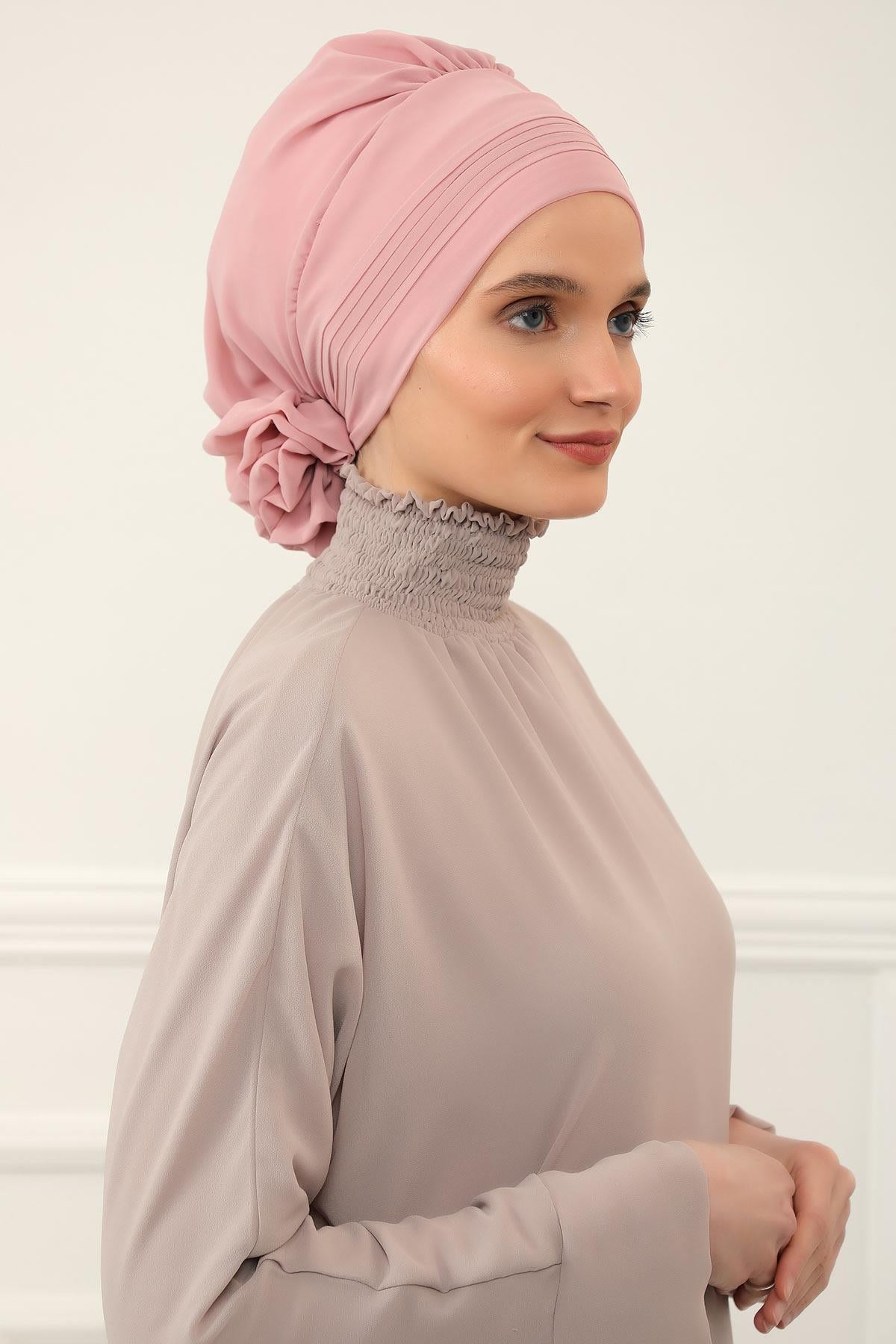 Instant Turban Lightweight Chiffon Scarf Head Turbans For Women Headwear Stylish Elegant Design Pleated Design Chiffon Turban,HT-31 Powder