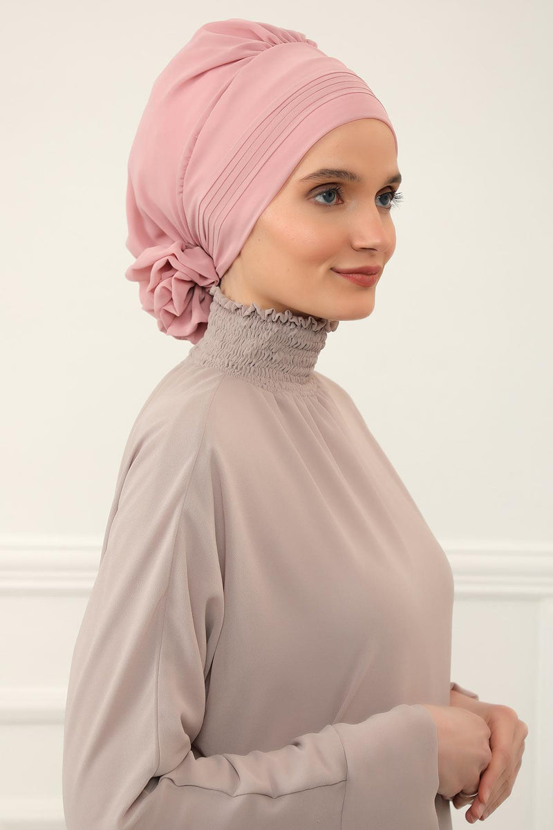 Instant Turban Lightweight Chiffon Scarf Head Turbans For Women Headwear Stylish Elegant Design Pleated Design Chiffon Turban,HT-31 Powder