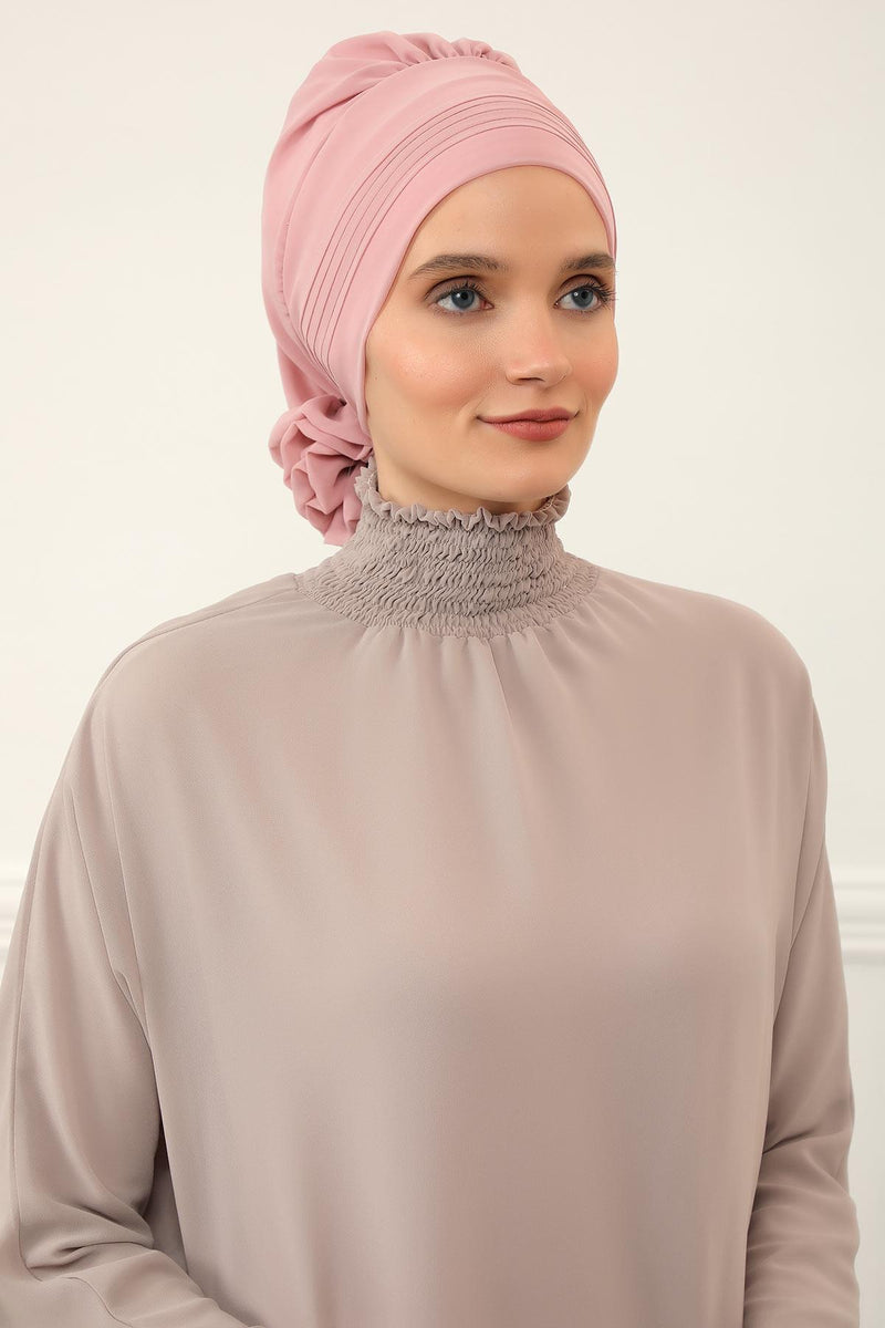 Instant Turban Lightweight Chiffon Scarf Head Turbans For Women Headwear Stylish Elegant Design Pleated Design Chiffon Turban,HT-31 Powder