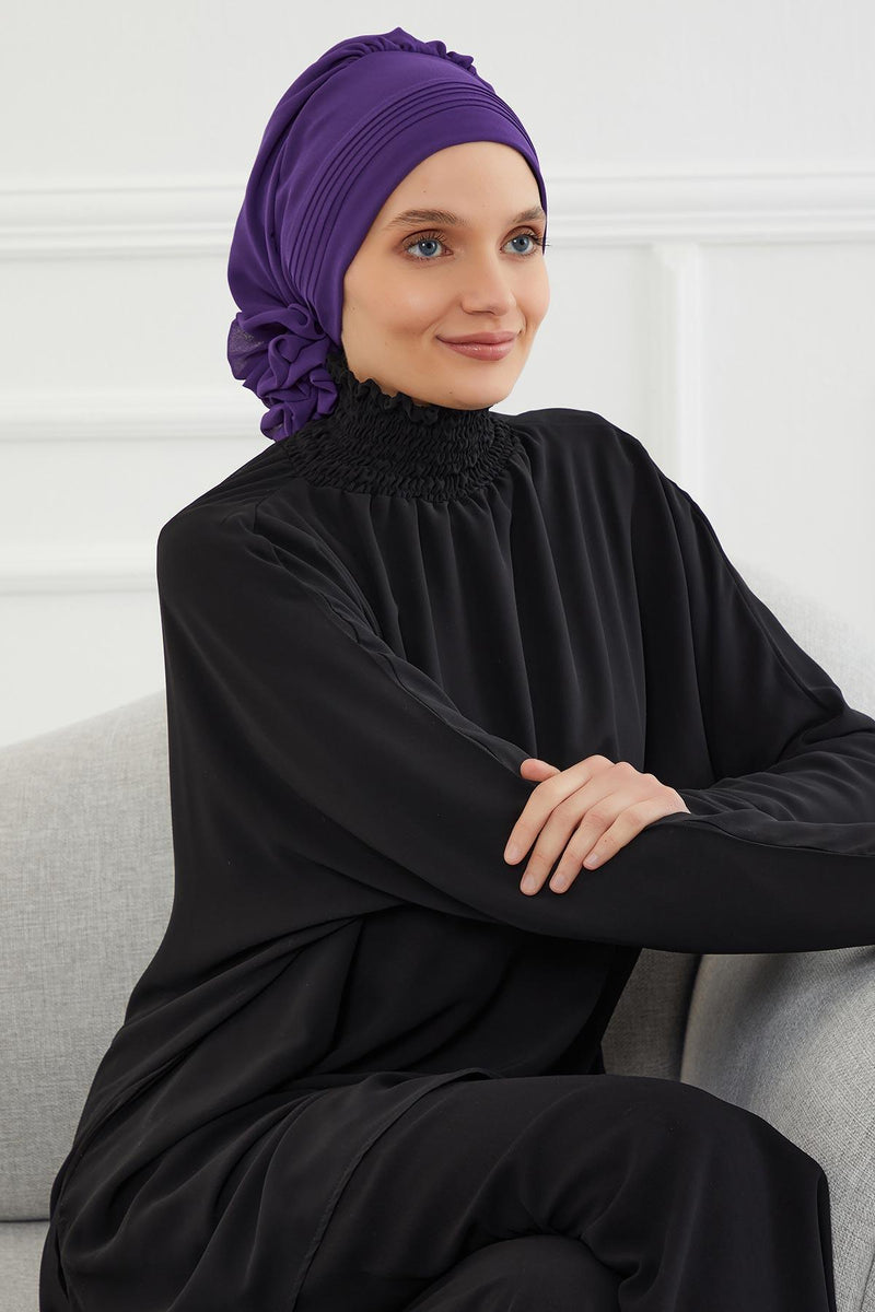 Instant Turban Lightweight Chiffon Scarf Head Turbans For Women Headwear Stylish Elegant Design Pleated Design Chiffon Turban,HT-31 Damson