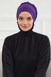 Instant Turban Lightweight Chiffon Scarf Head Turbans For Women Headwear Stylish Elegant Design Pleated Design Chiffon Turban,HT-31 Damson