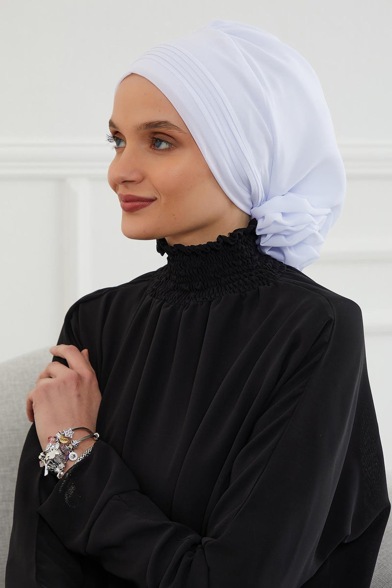 Instant Turban Lightweight Chiffon Scarf Head Turbans For Women Headwear Stylish Elegant Design Pleated Design Chiffon Turban,HT-31 White