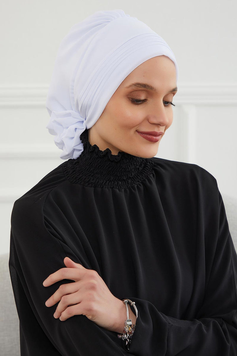 Instant Turban Lightweight Chiffon Scarf Head Turbans For Women Headwear Stylish Elegant Design Pleated Design Chiffon Turban,HT-31 White