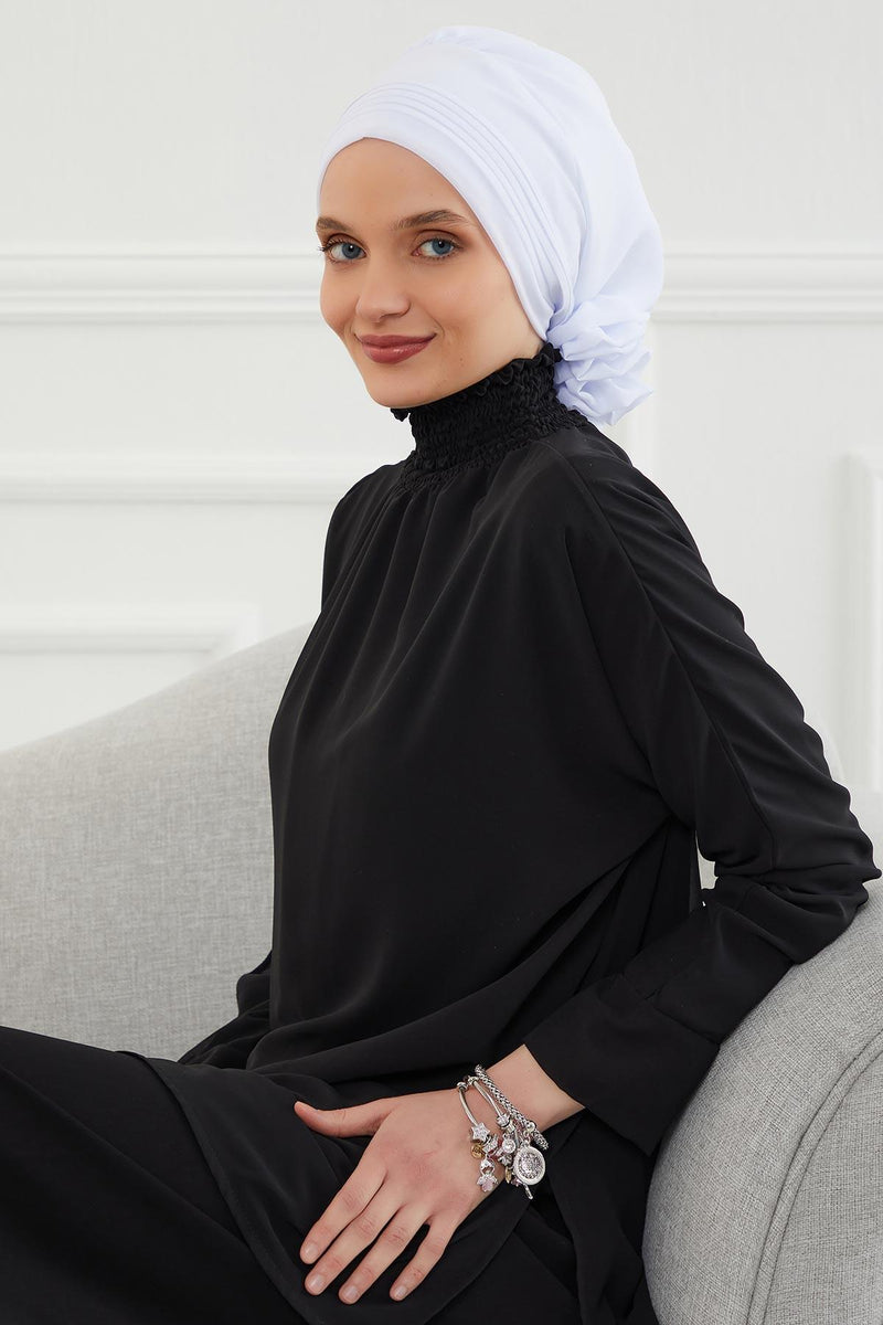 Instant Turban Lightweight Chiffon Scarf Head Turbans For Women Headwear Stylish Elegant Design Pleated Design Chiffon Turban,HT-31 White