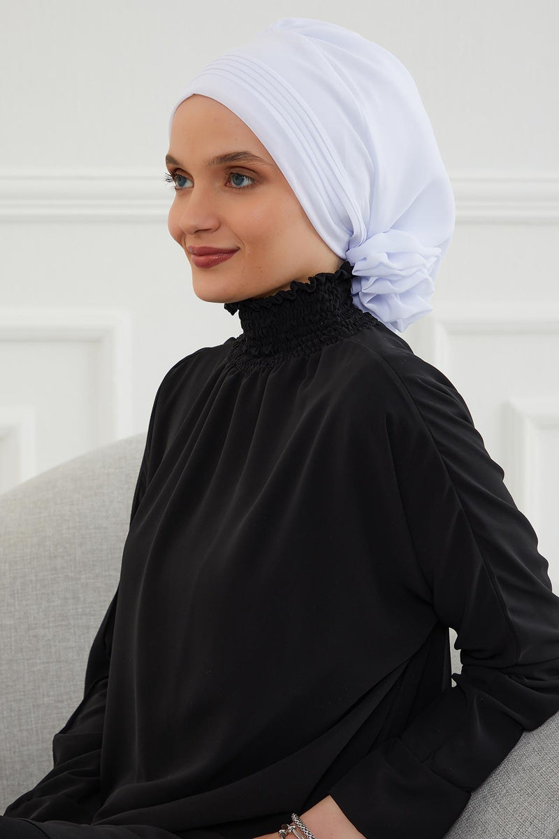 Instant Turban Lightweight Chiffon Scarf Head Turbans For Women Headwear Stylish Elegant Design Pleated Design Chiffon Turban,HT-31 White