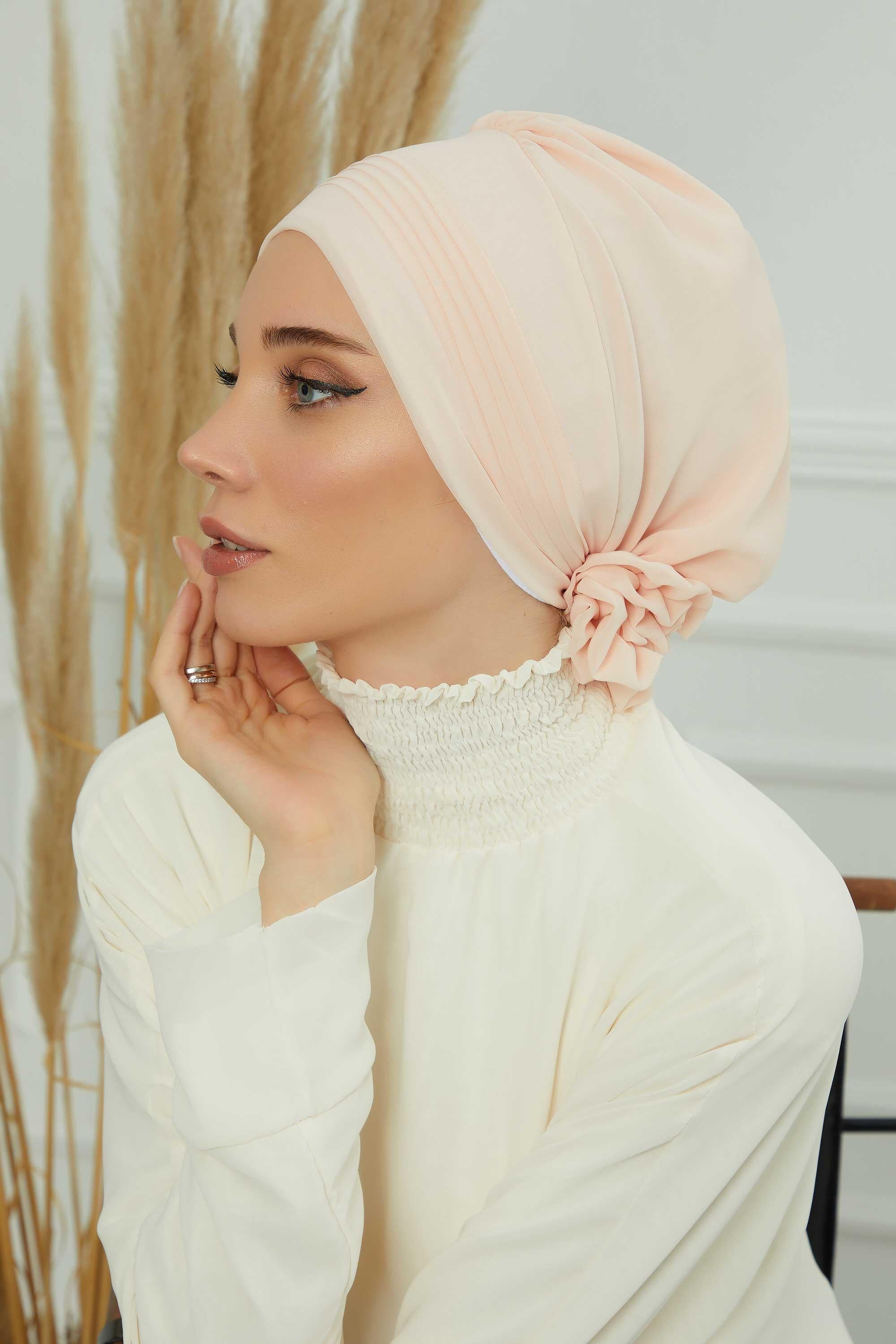 Instant Turban Lightweight Chiffon Scarf Head Turbans For Women Headwear Stylish Elegant Design Pleated Design Chiffon Turban,HT-31 Beige