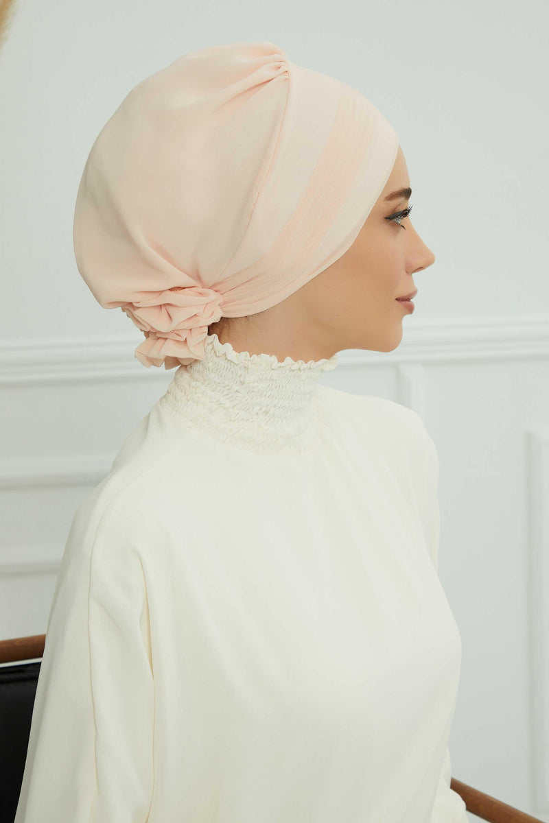 Instant Turban Lightweight Chiffon Scarf Head Turbans For Women Headwear Stylish Elegant Design Pleated Design Chiffon Turban,HT-31 Mink